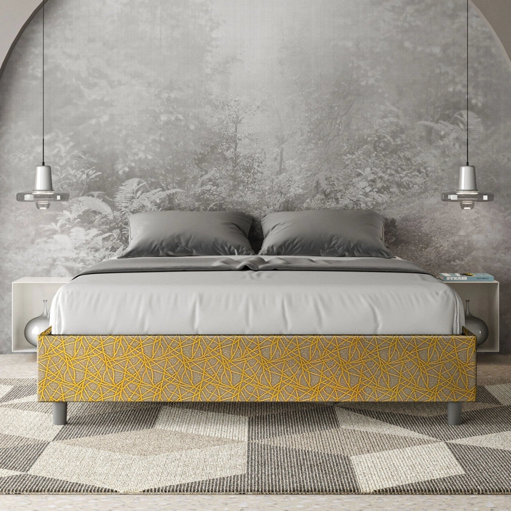 Letto Matrimoniale Sommier 160x210 cm con Rete e Contenitore Azelia Era 06 Giallo