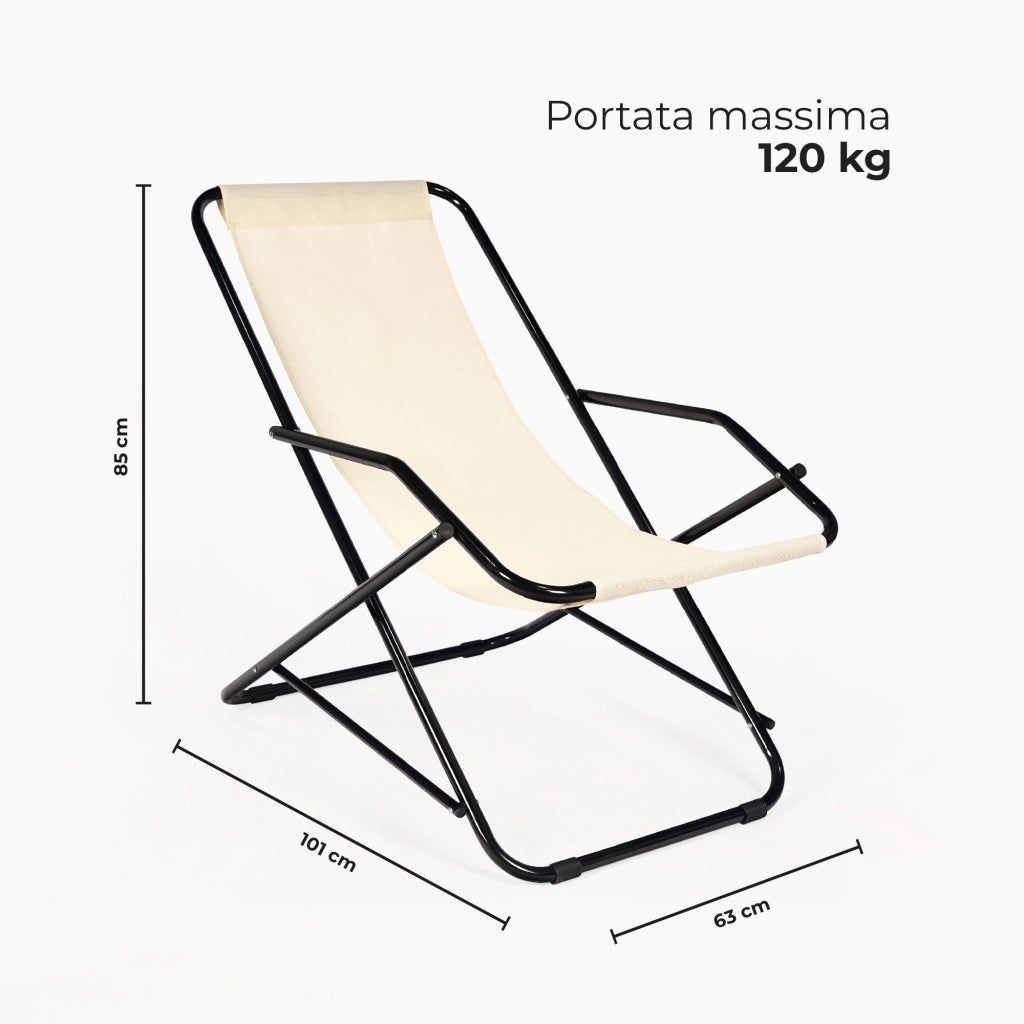 Set 2 Sdraio Sedie Spiaggina Relax Giardino Spiaggia, Pieghevoli in Acciaio e Textilene con Braccioli  Funzione Basculante Dondolo– Il Gruppone Beige