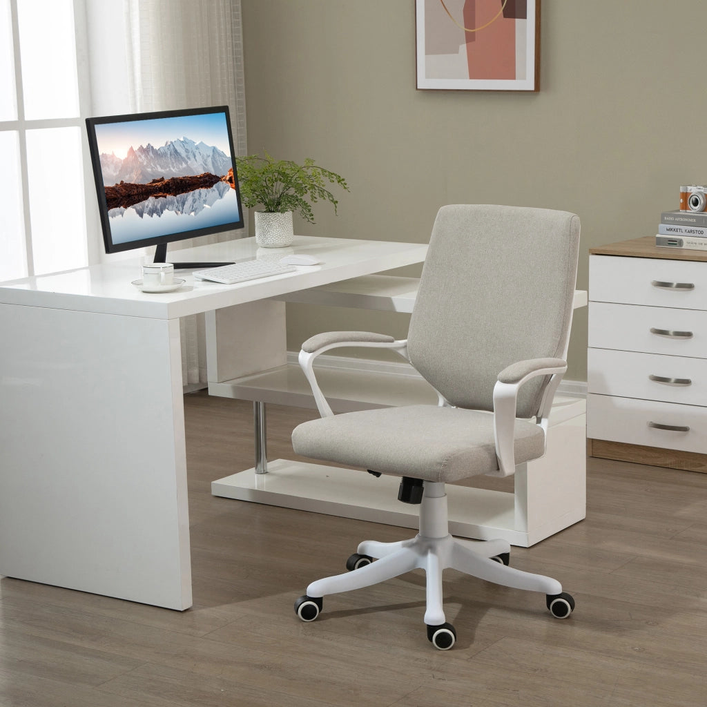 Sedia da ufficio ergonomica con supporto lombare e altezza regolabile con ruote girevoli in poliestere beige