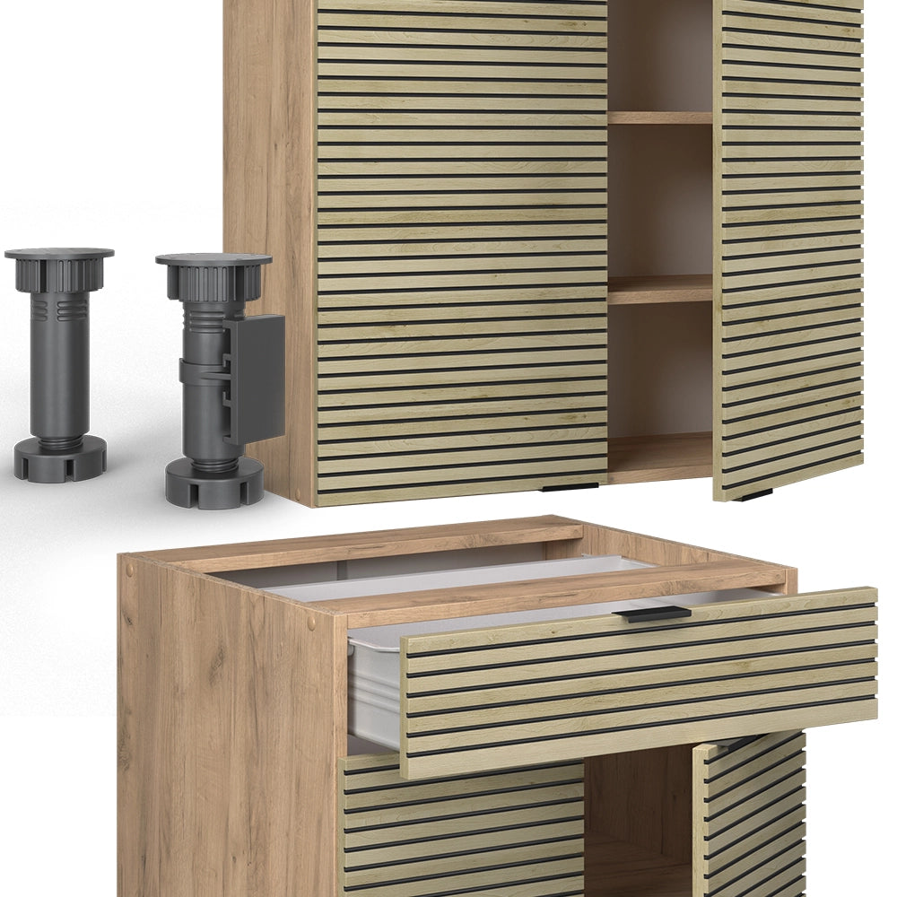 Cucina completa Fame-Line Pannello in quercia/Rovere dorato 140 cm, PL Marmo Vicco