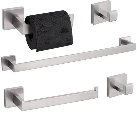 Set di accessori da bagno 5 pezzi, supporto asciugamano, gancio, supporto per le coperte igieniche, anello per asciugamano, fissaggio alla parete (argentato a specchio)