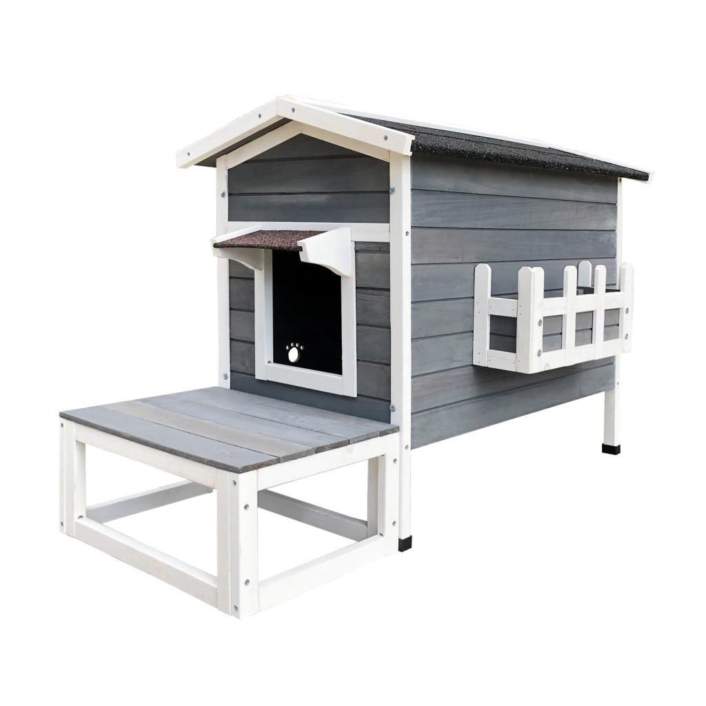 Cuccia in legno rialzata gatto 58 x 73,6 x 104,9 cm casa casetta per gatti