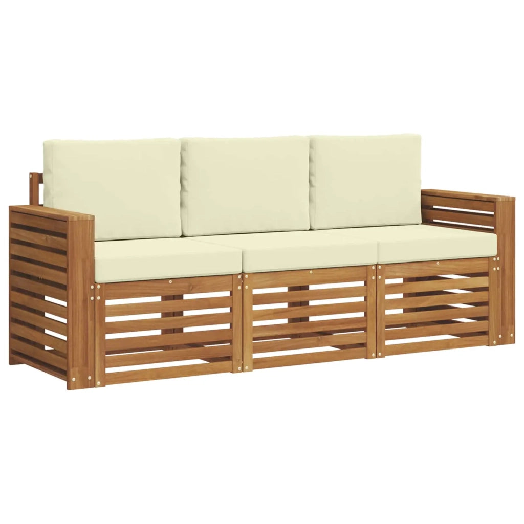Set divani 3 pcs Naturale e Crema Legno di Acacia Massello