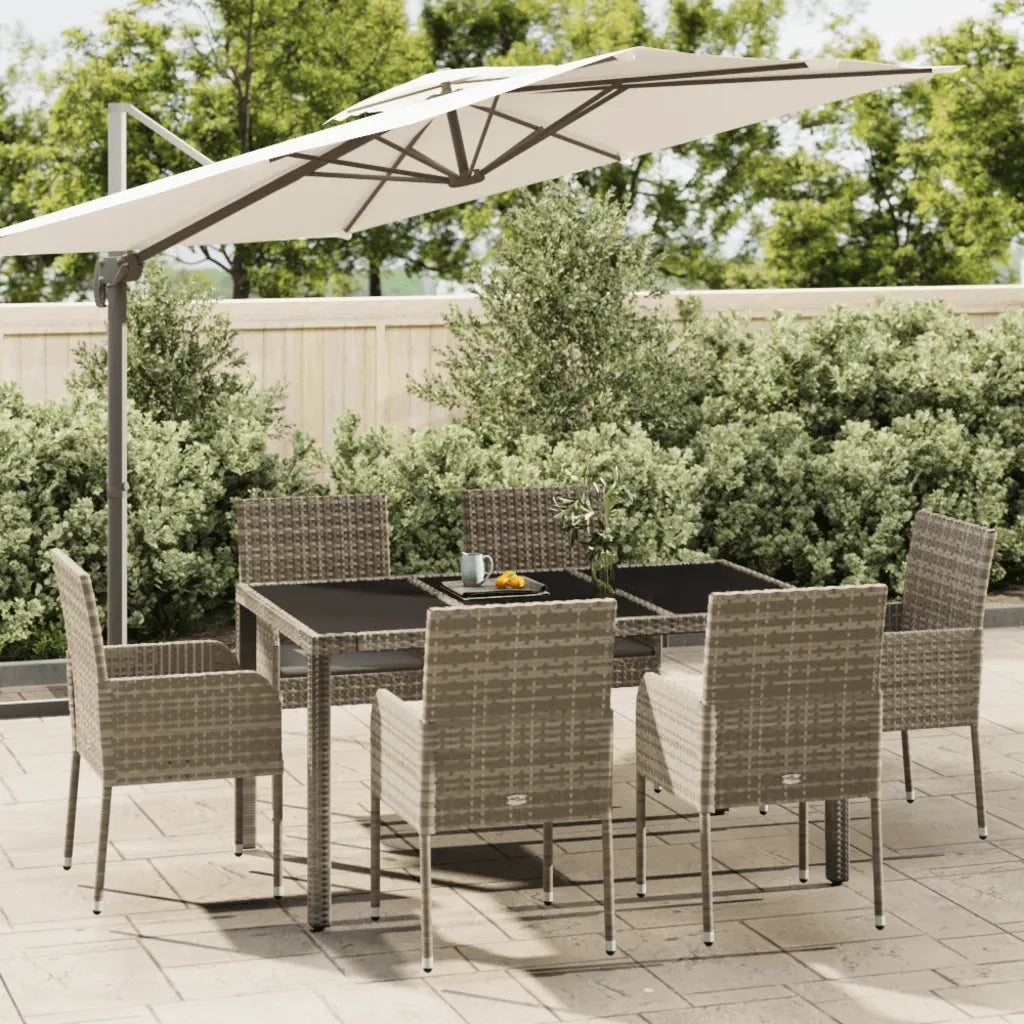 Set da Pranzo da Giardino 7 pz con Cuscini in Polyrattan Grigio 3185008