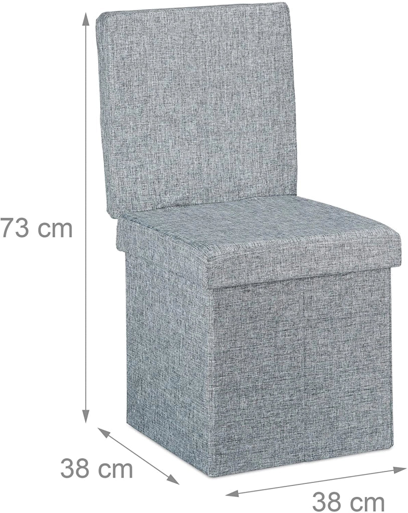 Sgabello contenitore pieghevole con schienale in lino grigio 13_0002778