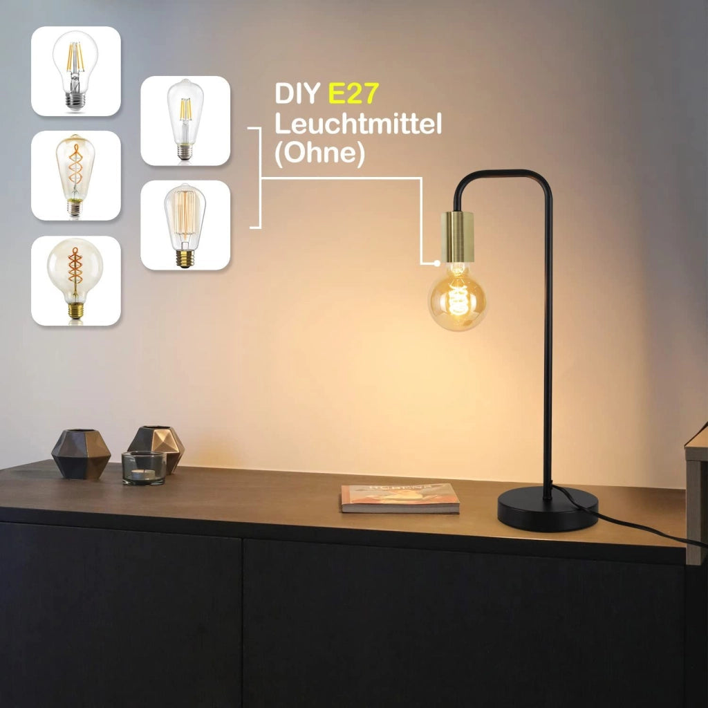 ZMH Lampada da tavolo retrò nero oro E27 industriale per camera letto soggiorno cameretta