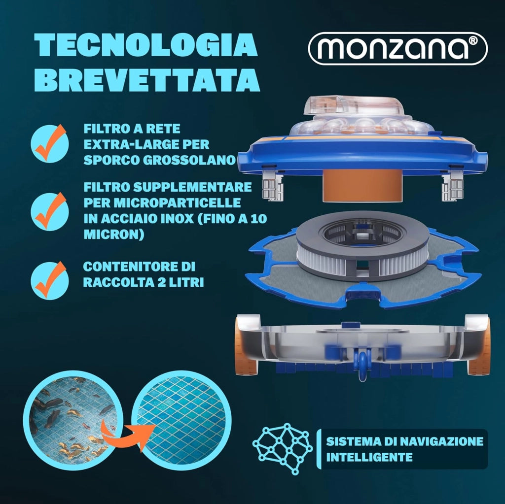 ® Robot Poolboy600 Pulizia Piscina Cordless Automatico 80 Min Batteria 5200mAh Li-Ion 80m² Aspiratore Robotico