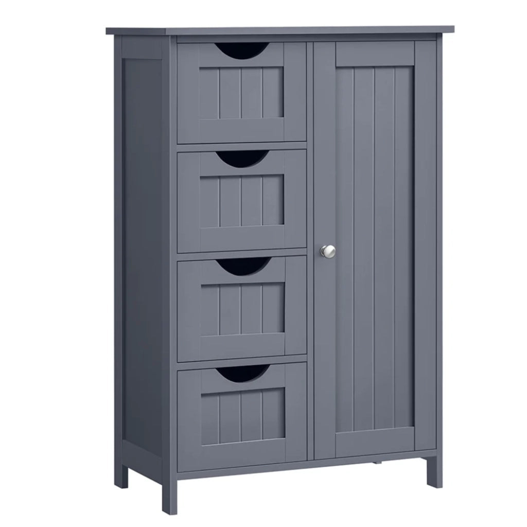 Mobiletto da bagno 30 x 55 x 82 cm mobile contenitore indipendente con 4 cassetti anta singola ripiano regolabile per soggiorno cucina e corridoio bianco 12_0006498