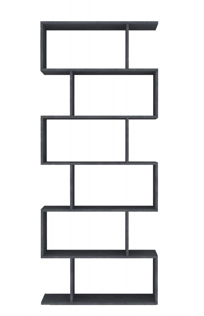 Libreria alta bifacciale a 6 Alowha, Made in Italy, Scaffale per libri e documenti, Libreria a zig zag da ufficio, cm 80x25h192, Grigio Cenere