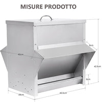 Mangiatoia per Galline 41x45x46 cm 2 Lati Capienza 30kg in Acciaio Zincato