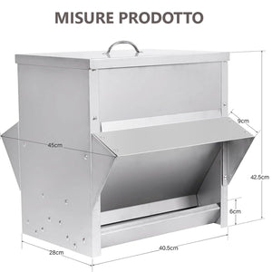 Mangiatoia per Galline 41x45x46 cm 2 Lati Capienza 30kg in Acciaio Zincato