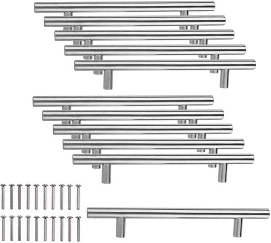 Maniglia di sostegno per mobili 10x - Acciaio inossidabile - Distanza di foratura 128 mm - Dimensioni 200 x 10 x 32 mm - Inclusa 20 viti - Adatto per cassetti/porte - Maniglia di porta