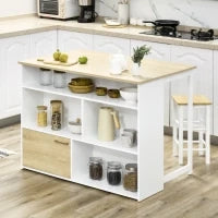 Tavolo da Bar Moderno in MDF per 2 Persone con 4 Ripiani Aperti e Armadietto, 116x79.5x91 cm
