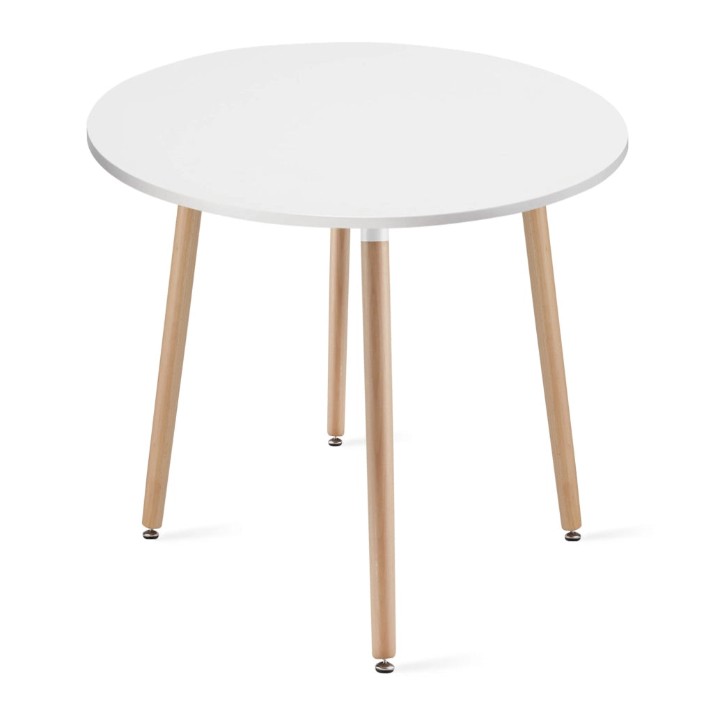 Tavolo rotondo VALORA KAMI - Tavolo da pranzo bianco moderno con gambe in faggio