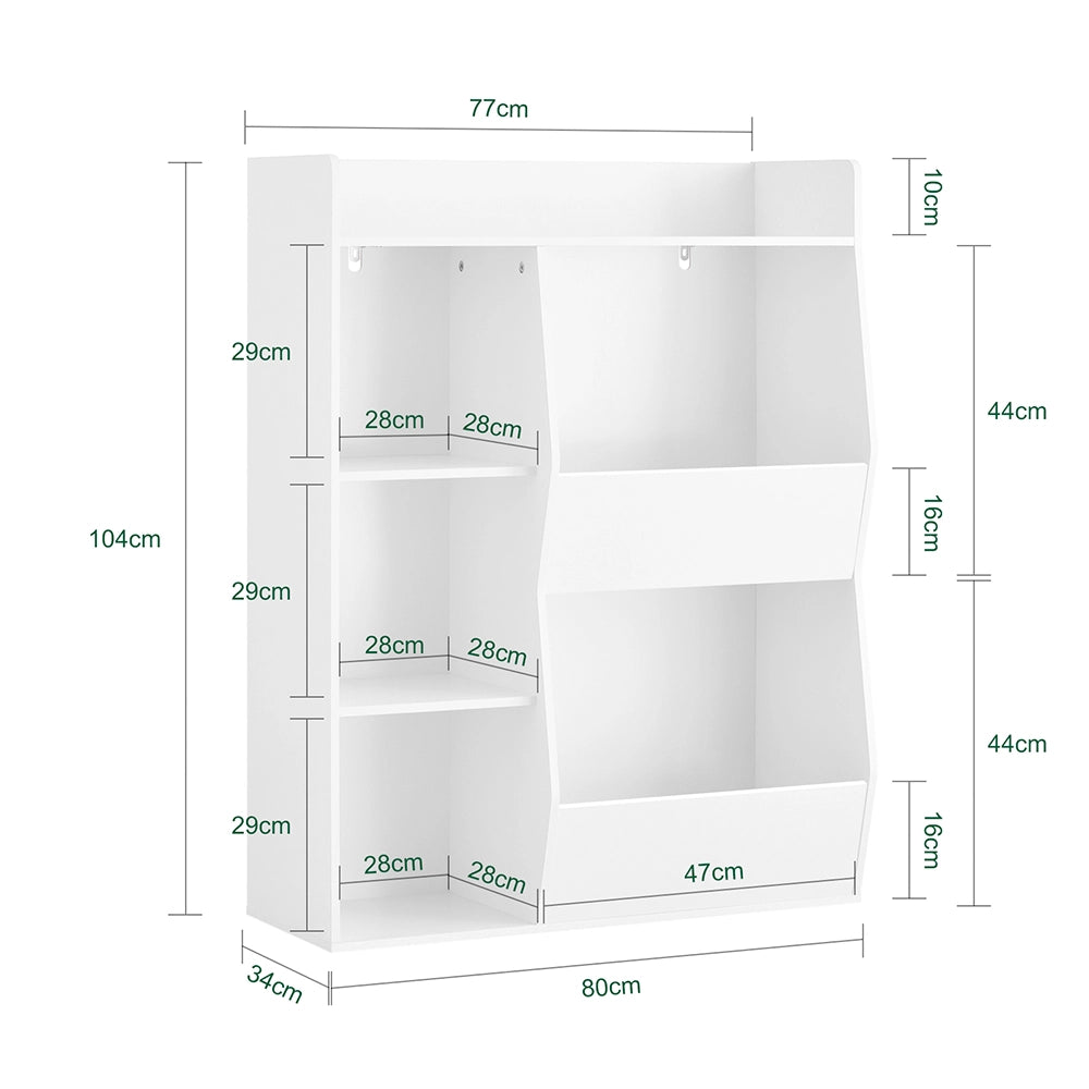 SoBuy Libreria Montessoriana per Bambini - Scaffale Portagiochi con 5 Scomparti Aperti - Libreria da Terra per Cameretta Bianco 80x34x104 cm KMB55-K-W