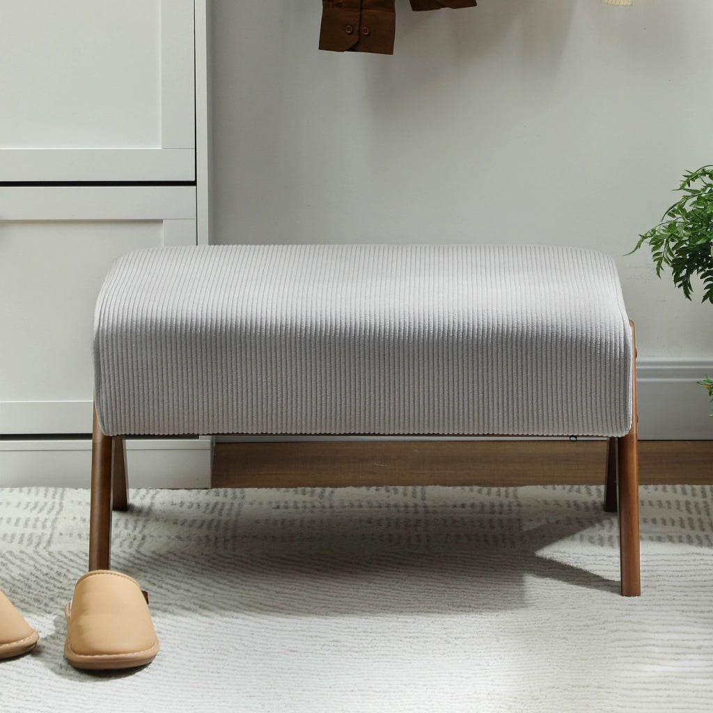 Poggiapiedi Imbottito ¨C Xylo ¨C Grigio Tessuto Legno 69x47x36 cm