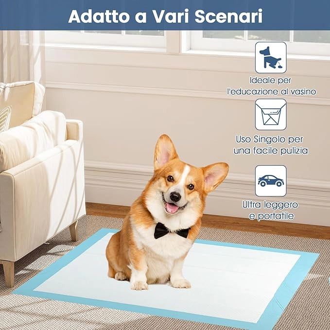 Tappetini Assorbenti per Cani, Tappetini da Interno ed Esterno per Animali Domestici a 6 Strati a Prova di Perdite, Asciugatura Rapida, Monouso per Urine, per Cagnolini (90 x 60 cm)
