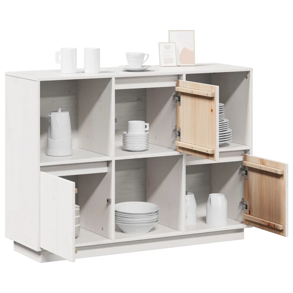 Credenza Bianca 110,5x35x80 cm in Legno Massello di Pino