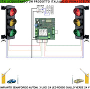 Impianto Semaforico Rampa Garage Semaforo Orientabile 24 Led Rossi 24 Led Gialli 24 Led Verdi Alimentazione da Centrale 24 Vac CE IP65 Funzione Ciclica Tempi Regolabili da 3 a 240. Uscita Parcheggio