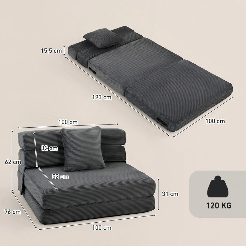 POLTRONA LETTO 2 in 1 pieghevole in poliestere grigio scuro