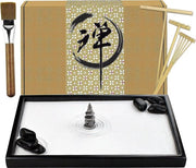 Kit di giardinaggio Zen per ufficio con ripiano, base, sassi e mini-accessori di finitura, accessori per tavolo da ufficio, kit di giardinaggio Zen mini, regali per la meditazione