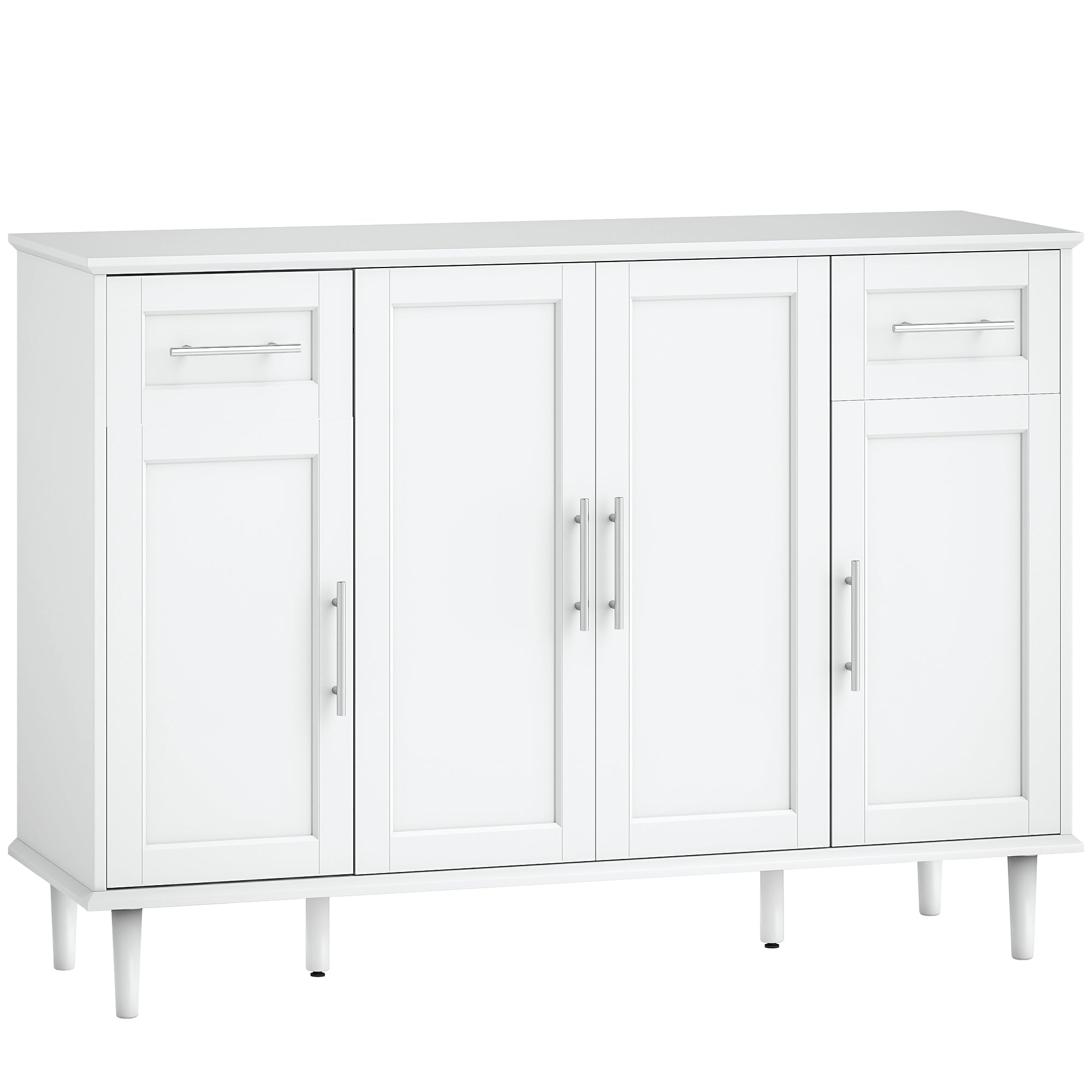 Credenza Buffet Elegante 120x38x86 cm con 2 Cassetti e 3 Armadietti in Legno Bianco