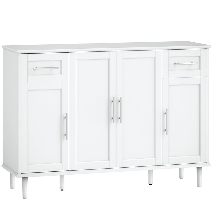Credenza Buffet Elegante 120x38x86 cm con 2 Cassetti e 3 Armadietti in Legno Bianco
