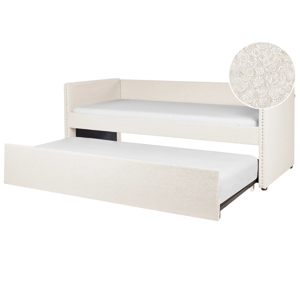 Letto estraibile 90 x 200 cm bouclé beige chiaro Singolo doghe in legno Daybed Glamour Borchie decorative