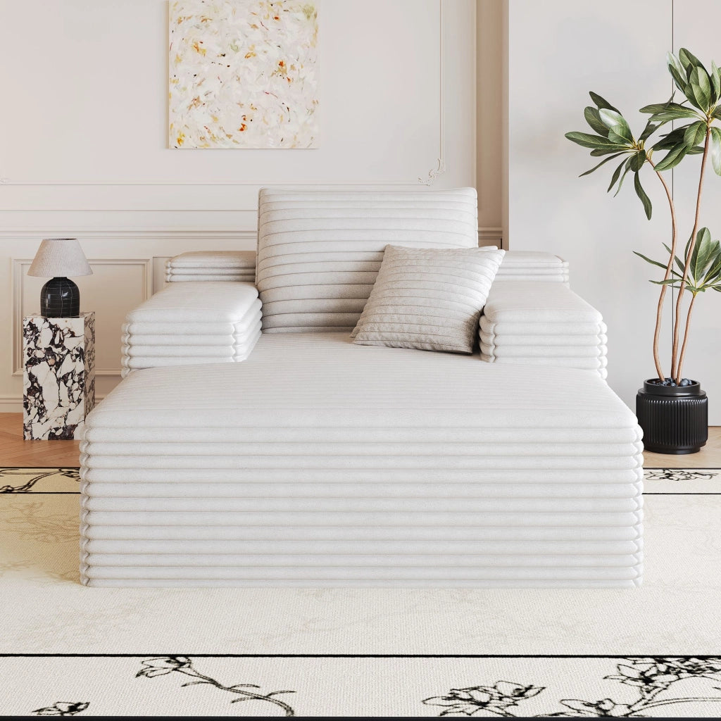 Poltrona a sdraio, divano in velluto a coste, 115 x 159 x 83 cm, struttura senza telaio, non richiede montaggio, bianco