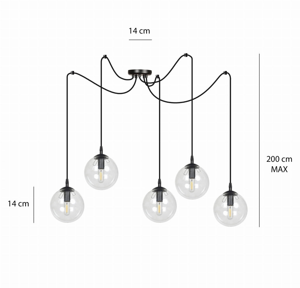 Lampadario Emibig GIGI 5xE14 nero vetro trasparente IP20