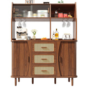 Credenza con 3 cassetti; ante scorrevoli in vetro e vani aperti - per cucina - noce
