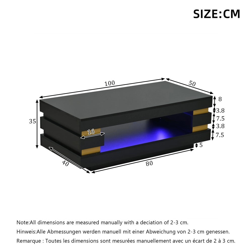 Tavolino da Caff¨¨ con Vano Contenitore e LED ¨C Xylo ¨C Truciolato Nero Lucido 100x50x35