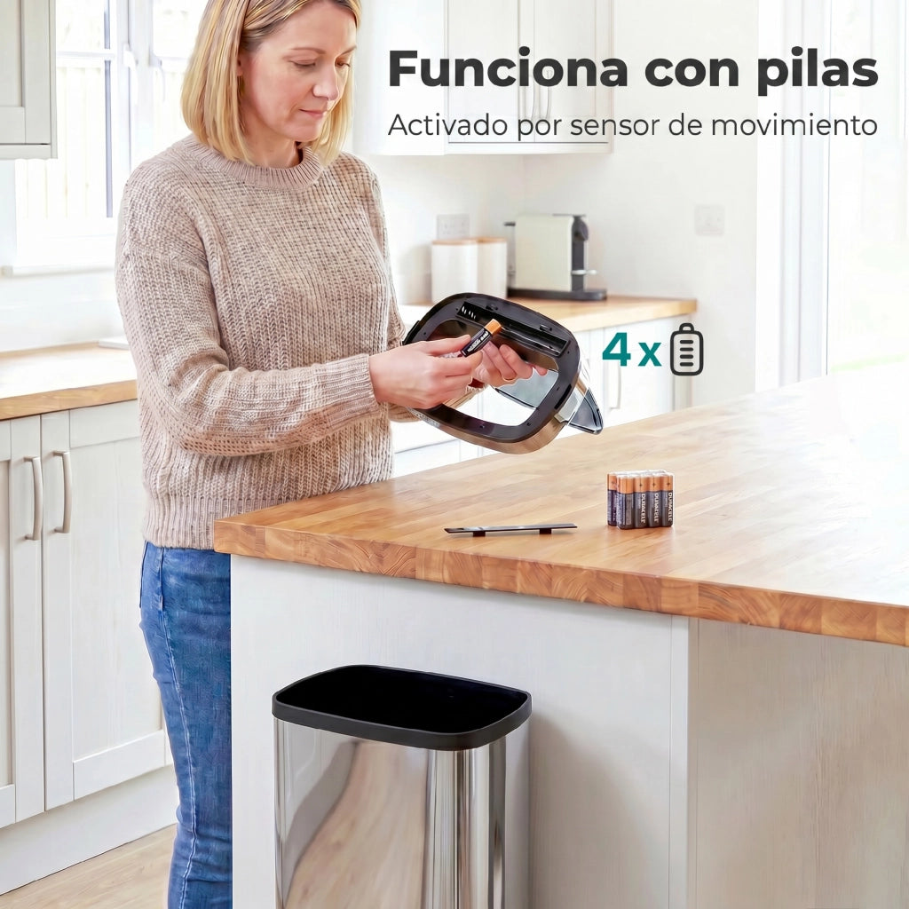 Cestino Intelligente 50L con Sensore Infrarosso per Apertura Automatica ¨C Zephmum ¨C Acciaio Inossidabile Argento 33x25x84 cm