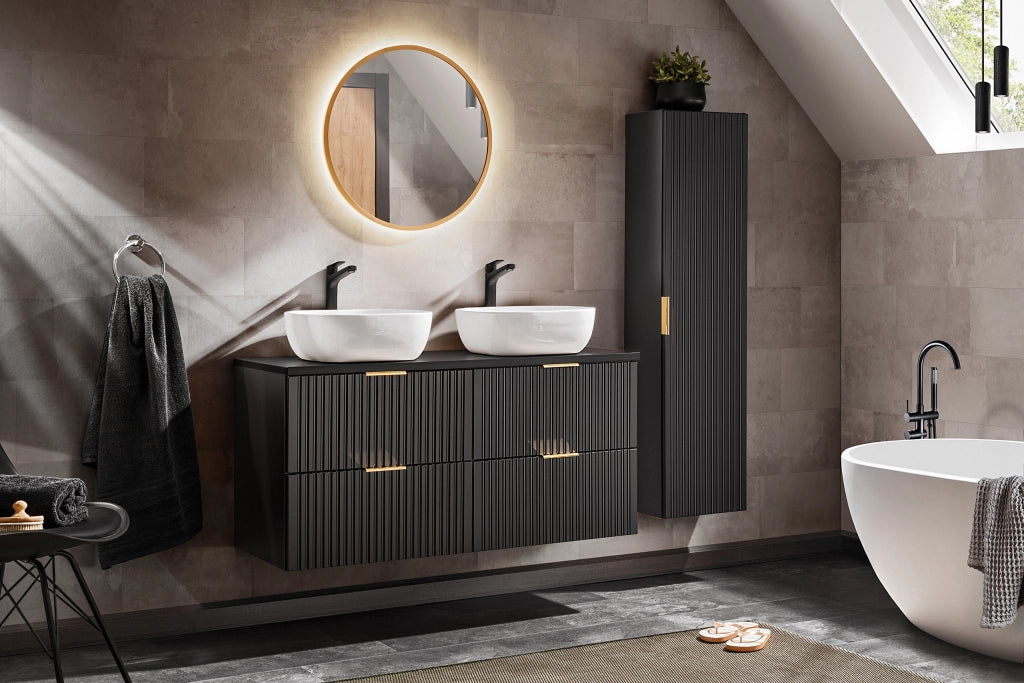 Set mobili bagno 120 cm con lavabi da appoggio e okraglym lustrem led 60 cm Adel Black 120 cm