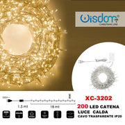 Trade Shop - Catena Luminosa 200 Luci Led Lucciole Luce Calda Cavo Trasparente Ip20 Xc-3202 -
