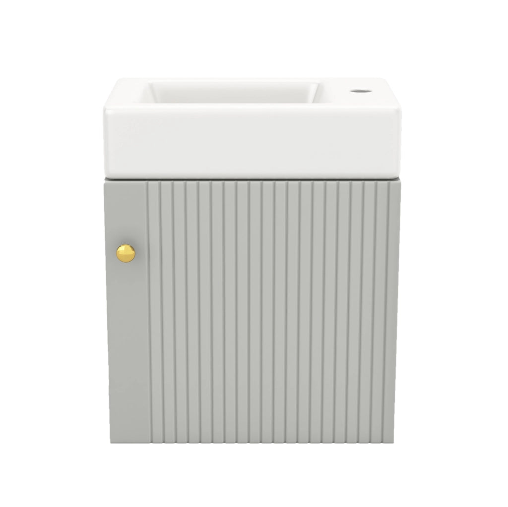 Mobile bagno sospeso con lavabo in ceramica, grigio e bianco
