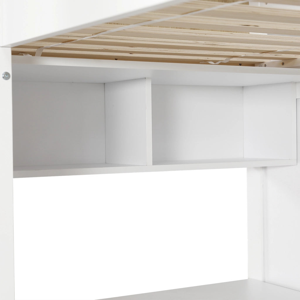 DESMIU Letto a Soppalco 90 × 200 cm 1 Posto con Scrivania, 3 Cassetti e Scaffale, senza Materasso, Bianco Naturale