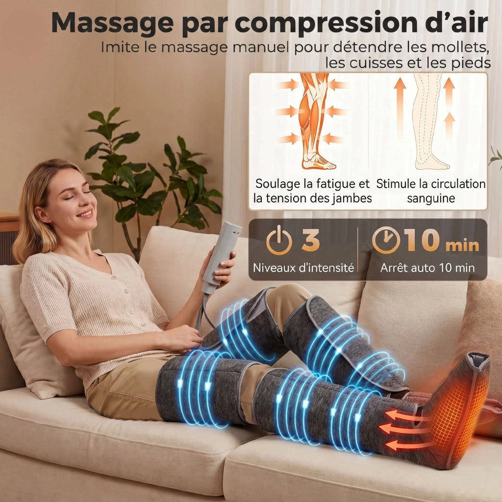 Masseur de Jambes, Compression Mollets Genoux Pieds avec Chaleur