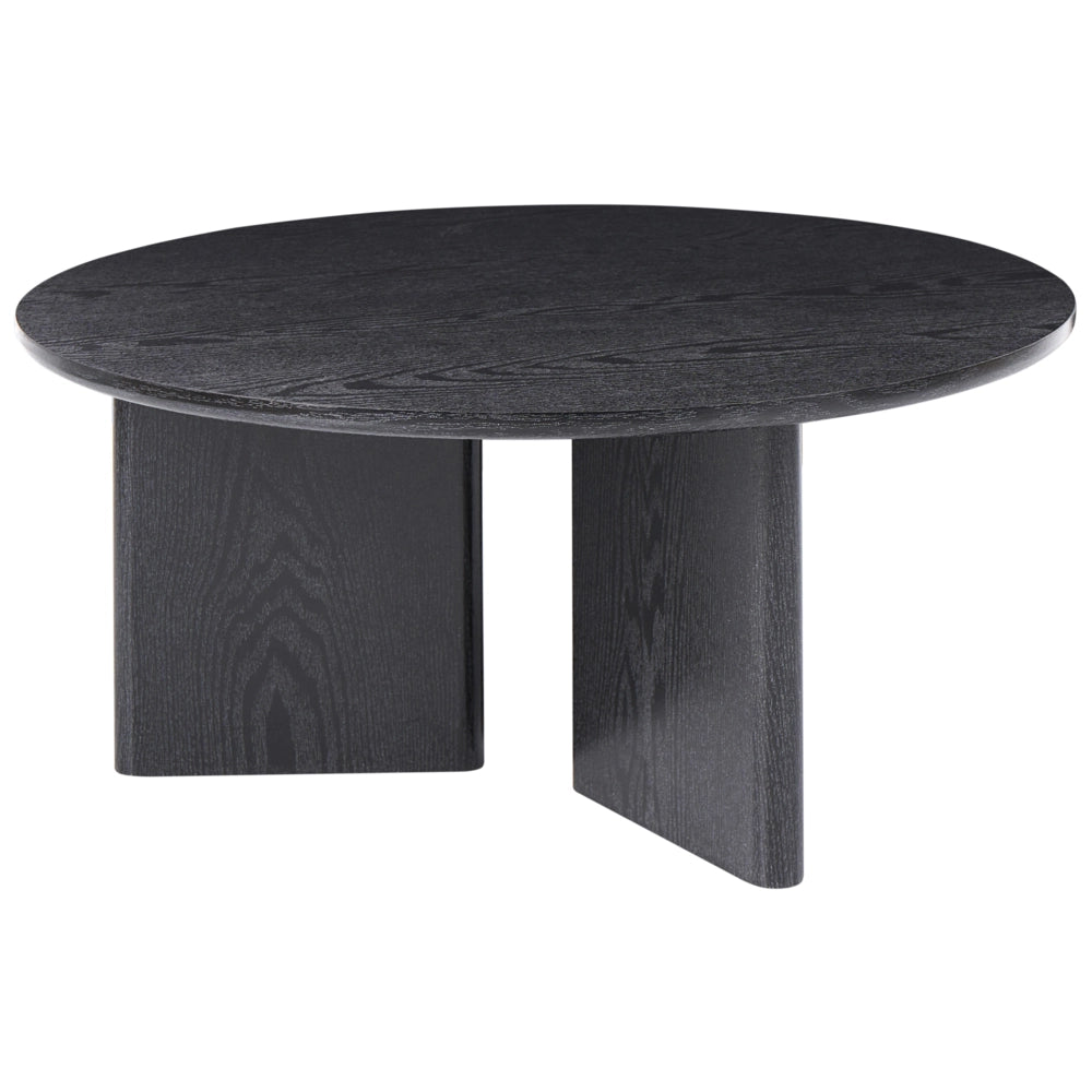 Tavolino nero in MDF con impiallacciatura in carta rotondo con 3 gambe a pannelli per soggiorno stile moderno