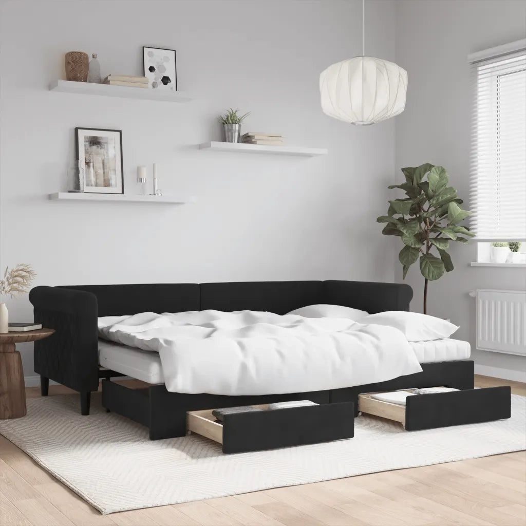 Divano Letto Estraibile con Cassetti Nero 80x200 cm in Vellutocod mxl 130739