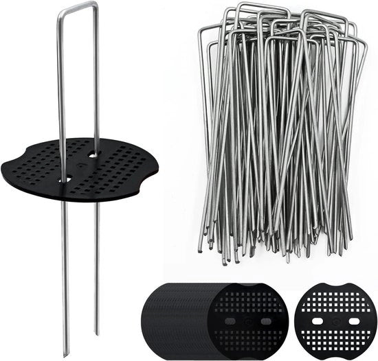 40 pezzi di ancore anti-ossidazione verniciate con dischi di tamponatura per la copertura di erbacce 150 mm x 40 mm Ø 3 mm - Set di ancore di fissaggio per giardino