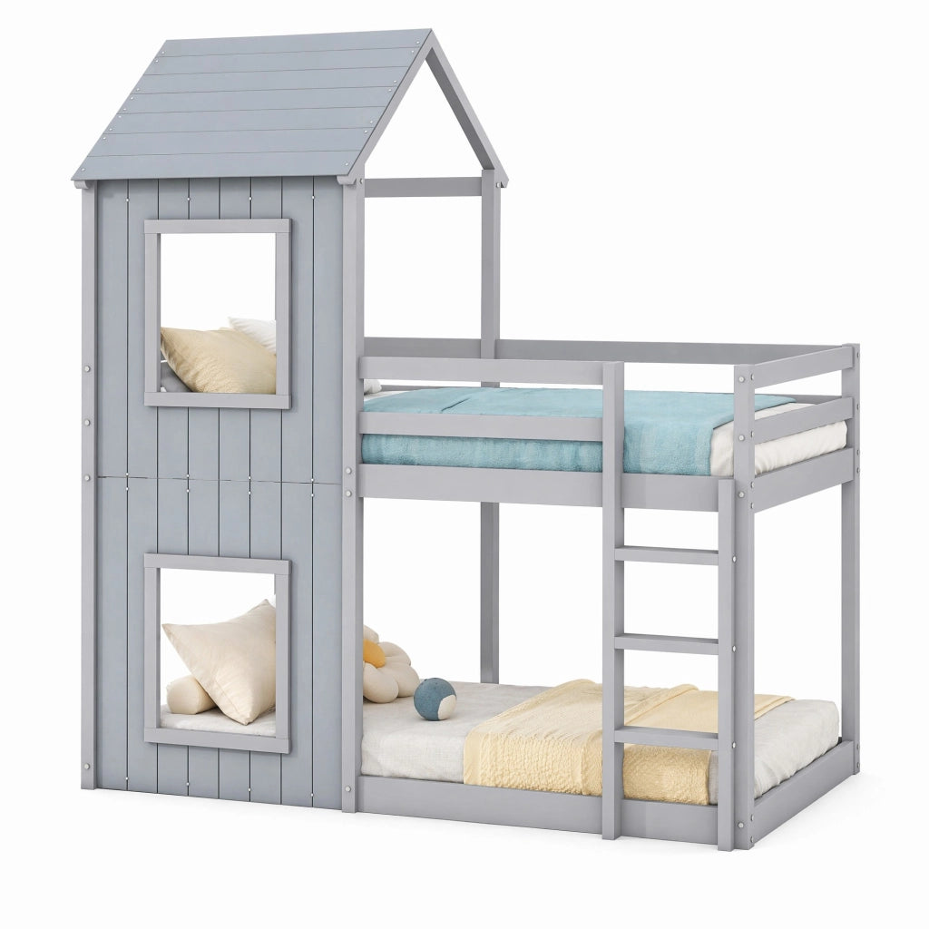Letto a castello per bambini 90x200 cm in pino e MDF; grigio