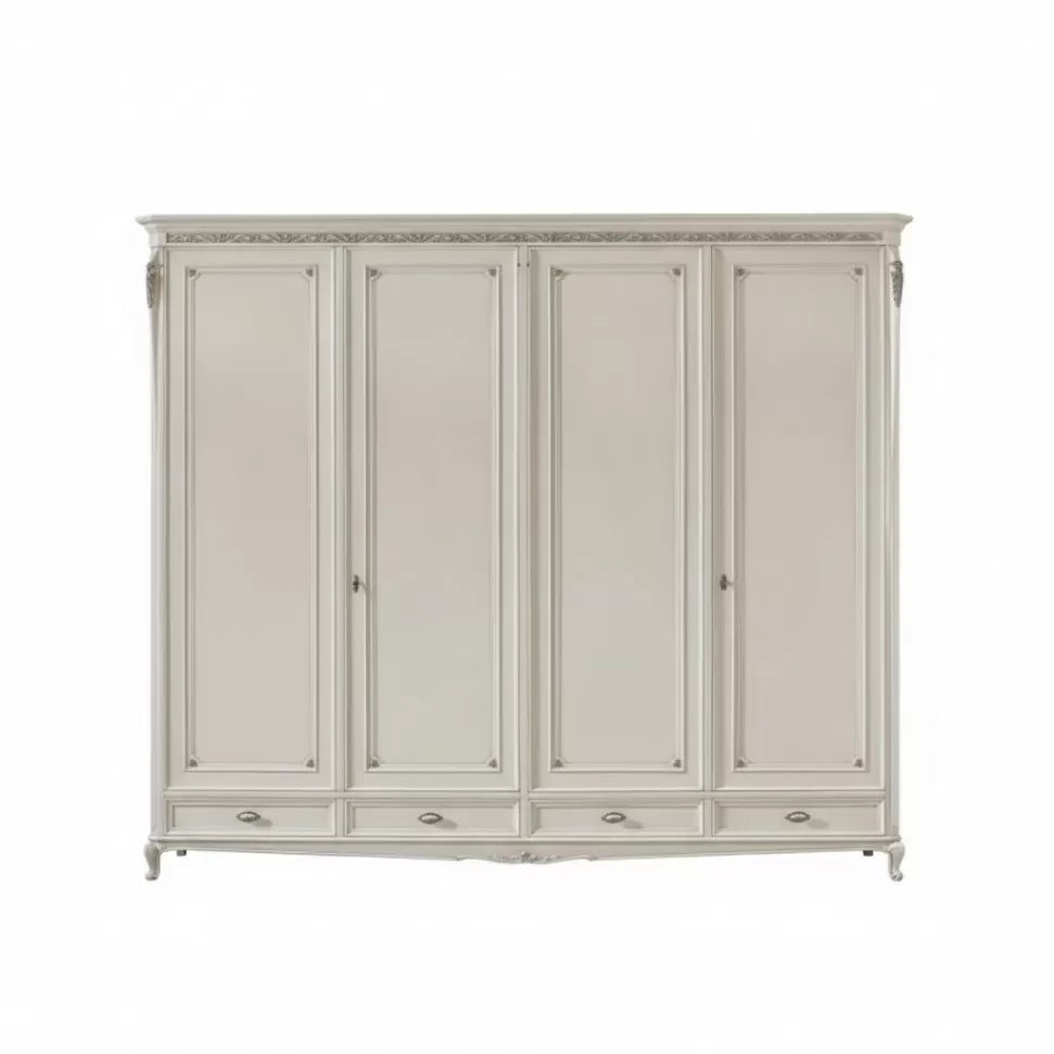 Armadio classico 4 porte legno bianco argento oro 290x65x257 - Mobili 2G