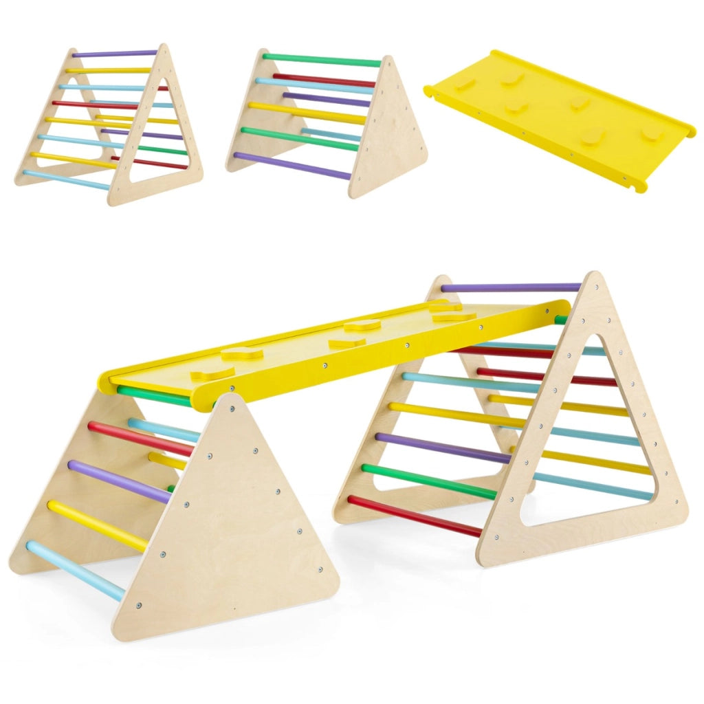 Set da arrampicata 3 in 1 per bambini, Scala triangolare con rampa double face per scivolare e arrampicarsi Colorato 1-Arrampicate e scivoli