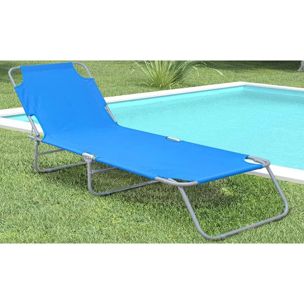 Trade Shop - Lettino Prendisole Pieghevole Senza Parasole Con Schienale Regolabile Brandina Blu 281022 -