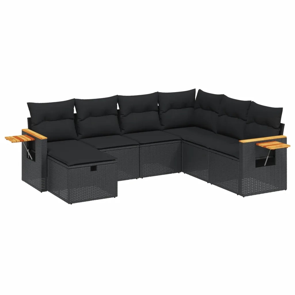Set Divani da Giardino con Cuscini 7pz Nero Polyrattancod mxl 113769