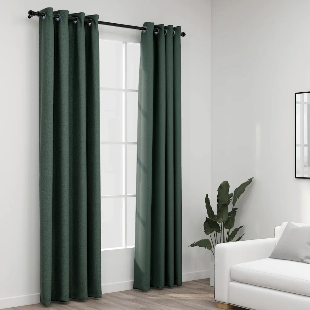 Tende Oscuranti Effetto Lino con Occhielli 2 pz Verdi 140x225cm cod mxl 69388