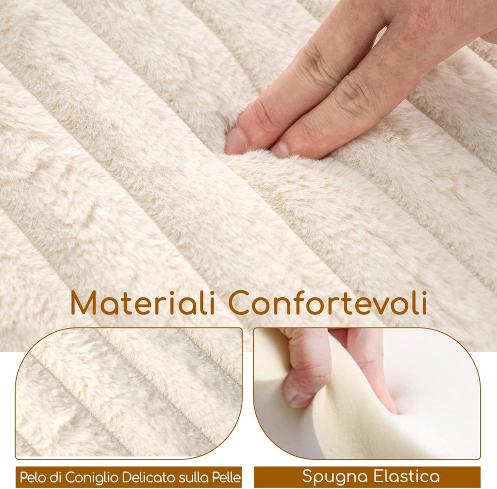 Set di 2 Pouf Contenitori Rotondi, 32L + 21L, Poggiapiedi in Pelo di Coniglio con Coperchi Rimovibili e Scomparti Nascosti, Sgabelli Imbottiti Impilabili per Soggiorno e Camera da Letto