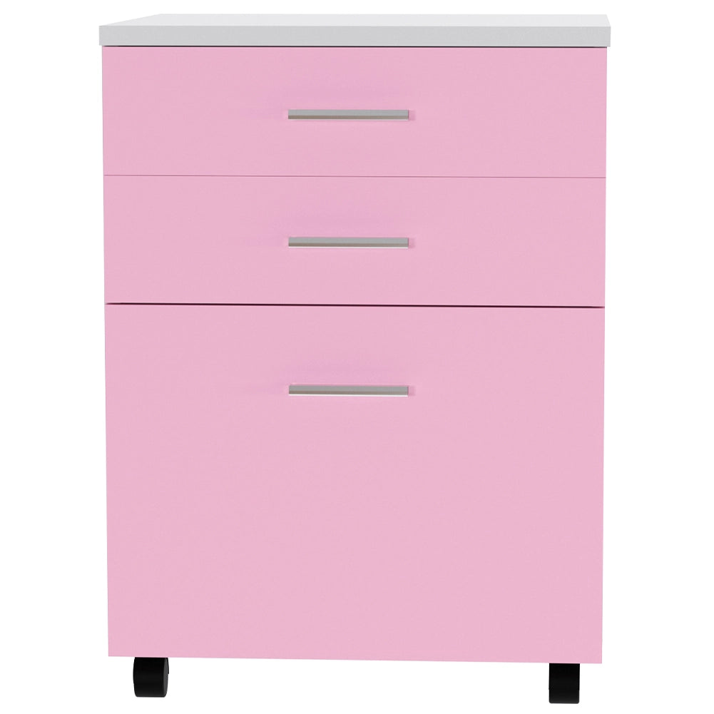 Cassettiera Scrivania Ufficio Legno MDF Mobiletto Stampante 3 Cassetti Rosa