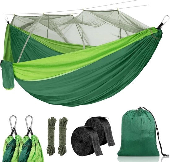 Hammock a rete da 260 x 140 cm con rete per zanzare - Capacità di carico 300 lb, Hammock leggero e robusto portatile a paracadute doppio nylon per camping e giardino, Include kit di appoggio